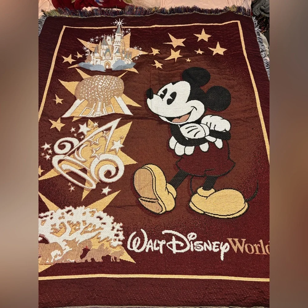 Disney World 25th Anniversary Mickey Mouse Tapestry Throw Blanket Woven 48x60